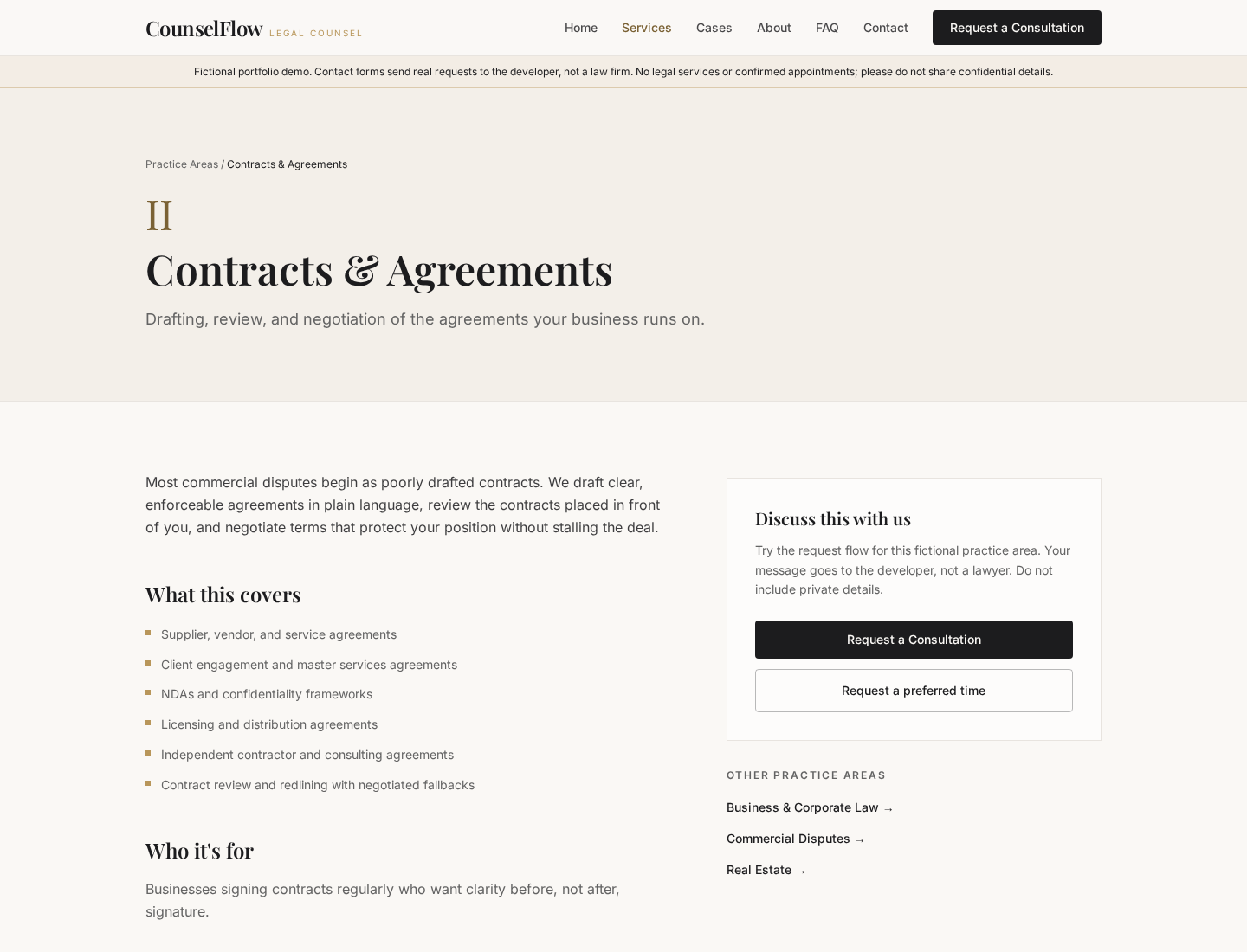 CounselFlow service detail explaining scope and who the service is for.