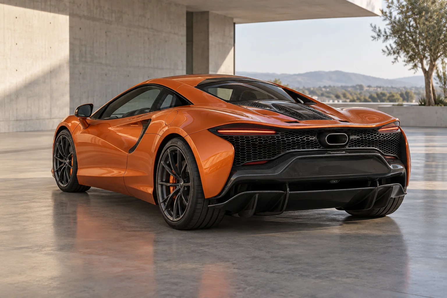 Illustrative rear three-quarter view of a 2023 McLaren Artura