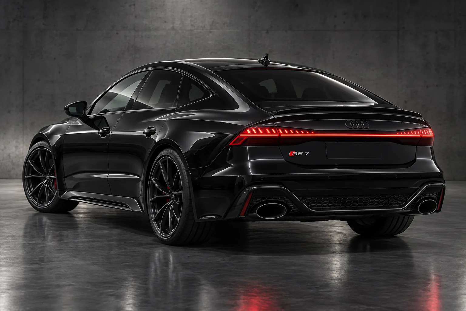Illustrative rear three-quarter view of a 2024 Audi RS7 Performance