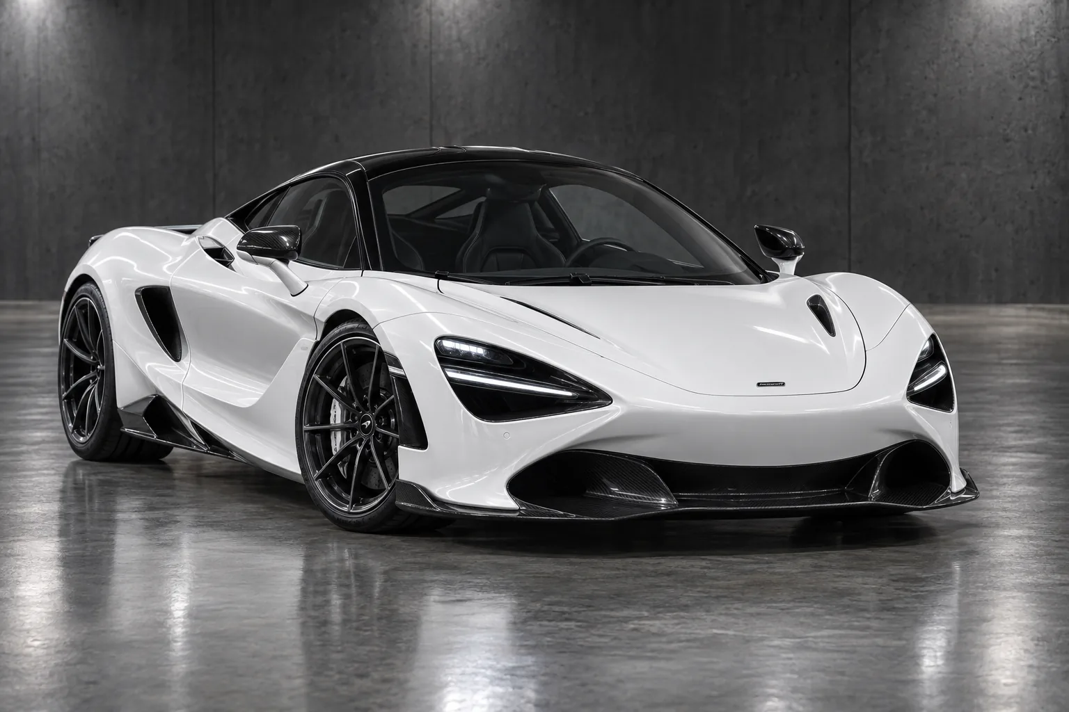 Illustrative front three-quarter view of a 2024 McLaren 750S