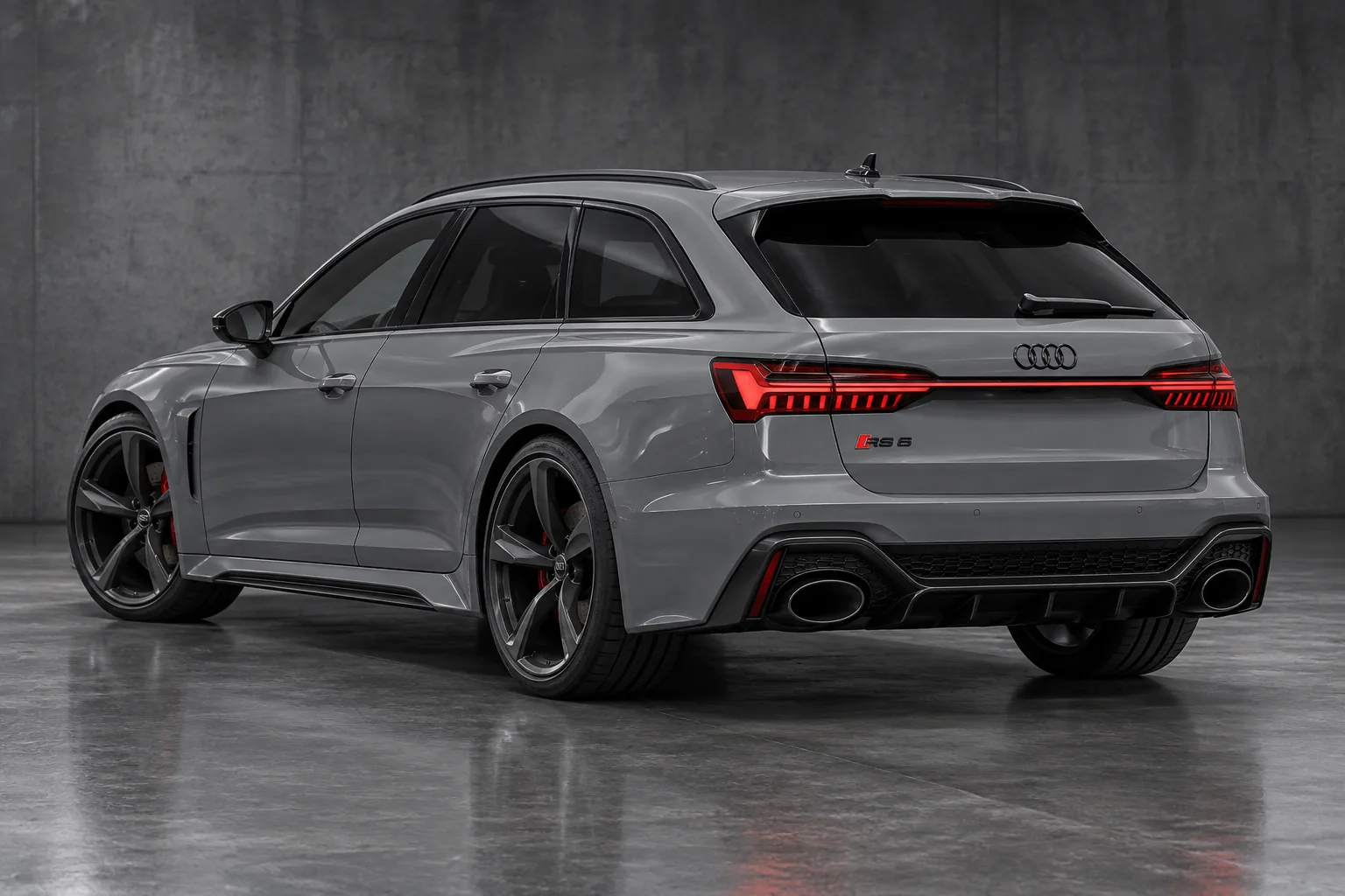 Illustrative rear three-quarter view of a 2025 Audi RS6 Avant Performance