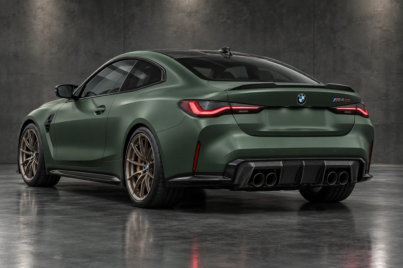 Illustrative rear three-quarter view of a 2025 BMW M4 CS